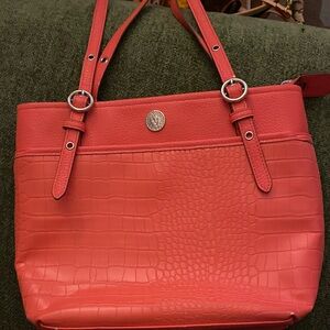 Ann Klein Women’s Coral Tote Bag - Croc Embossed Shoulder Bag